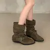 Botas Apiladas Arrugadas con Hebilla Estilo Retro para Mujer 2026 Verano Nuevas Botines de Tacón Grueso Botas Vaqueras Western Mellard