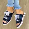 Artículos grandes han salido de comercio exterior nuevos sandalias de lona coreanas para mujer verano zapatos de tacón plano zapatos de mezclilla