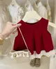 Nuevo Conjunto de Verano para Niñas, Elegante sin Mangas 2026 Más Vendido, Top tipo Tanque de Encaje Borgoña y Pantalones de Pierna Ancha para Niños Conjunto de Dos Piezas