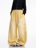 Pantalones de chándal con estampado de letras degradadas estilo europeo y americano para mujer, otoño, corte holgado, estilo casual, caída fluida, pantalones de pierna ancha para danza jazz