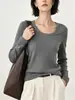 26 Otoño Nuevo [Capa Base Versátil] Cuello Redondo Grande Ajustado Elástico Color Sólido Tejido Manga Larga Camiseta para Mujer 32070