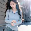 Camiseta de Punto de Manga Larga con Cuello Semiabierto Nueva para Primavera y Otoño 2026 para Mujer, Versátil Estilo Vintage Old Money para el Trabajo