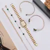 Artículo popular de comercio exterior: Reloj Romano Dorado con Esfera Blanca, Set de Seis Piezas, Set de Joyería de Zirconia Mariposa Esmeralda