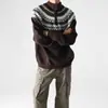 Tricô Fair Isle para Homens e Mulheres Inverno 2025 Retrô Americano Jacquard Estilo Preguiçoso Gola Alta Meia com Zíper Tricô para Casal