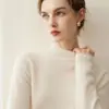 Suéter de punto 100% cachemira pura, nuevo para otoño e invierno, corte holgado con bordes enrollados, cuello semialto, suéter pullover versátil, capa base