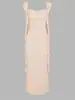 Moda Verão 2025 Transfronteiriça Sexy Costas Nuas Saia de Alça Vestido Francês Cor Sólida Fita Comércio Exterior Atacado