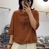 Camiseta de Manga Tres Cuartos para Mujer Estilo Nuevo Verano 2026, Talla Grande Ajuste Holgado, Top de Mujer Estampado con Pentagrama Cuello Redondo