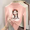 Ropa interior para niñas con forro polar, nuevo estilo otoño/invierno, manga larga, a la moda, cuello semi-alto, cálida, top estampado para niñas pequeñas y grandes