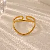 Estilo Popular Europeo y Americano Anillo Abierto de Línea Geométrica Hueca Simple Acero Inoxidable Chapado en Oro de 18K Joyería al por Mayor