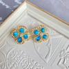 Brincos de trevo de quatro folhas azul royal vintage antigo do meio Brincos de diamante completo retrô elegante Brincos de orelha Clipe de orelha Brincos pequenos