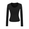 Ropa de Mujer Transfronteriza al Por Mayor Estilo Europeo y Americano Color Puro Manga Larga Cuello en V Tops 2025 Otoño e Invierno Nuevo Versátil Slim Camisetas