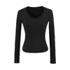 25086-Camiseta Sexy de Moda Estilo Europeo y Americano con Cuello en V y Mangas Largas para Mujer 2025 Nueva Camiseta Base Sexy Ajustada