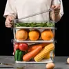 Caja transparente con tapa para conservar la frescura tipo tabla de madera, plástico PET con drenaje, caja de almacenamiento de cocina portátil, caja de almacenamiento para dumplings y verduras