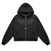 Cárdigan Sudadera con Capucha Trendy Suelto Estilo Punk Callejero Transfronterizo Europeo y Americano Patrón Geométrico Letra Pedrería