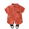 Nuevo Traje Casual de Verano para Niños Estilo Coreano Waffe Color Sólido Camisa POLO Dos Piezas Pantalones Cortos de Manga Corta Ropa Infantil de Moda