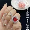 Venta en Vivo de Influencer de Moda Nuevo Producto Anillo Abierto de Turmalina Roja Simulada para Mujer, Set de Joyería Pendientes de Botón de Moda Cuadrados