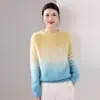 Women's Round Neck Two-Tone Gradient Brushed Base Layer Silk Wool Cashmere Blend Warm Innerwear Autumn Winter New Clothing