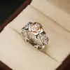 Sanjie Wish Promoção 14k Rose Gold Plating Anel de Flor Europeu e Americano Vintage 925 Prata Banhada Cor Dividida Anel de Noivado