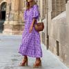 Otoño 2023, nueva estación independiente, vestido con estampado geométrico y mangas abullonadas, ropa de calle frita de talla grande para mujer