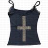 Moda Coreana Tendencia Urbana Camisola Corta Sencilla con Estampado de Cruz Sexy Sencilla Top de Manga Corta Ropa de Mujer