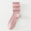 Meias Personalizadas Franzidas de Cano Médio para Mulheres, Estilo Fino de Verão, Renda de Agulha Dupla, Sapatos Pequenos Doces de Couro, Meias Soltas Versáteis, Algodão Sem Costura