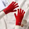 Guantes de Lana Tejidos Finos Cálidos de Invierno Estilo Coreano de Moda de Doble Propósito para Estudiantes, Combinación de Colores, Pantalla Táctil, Tacto Lindo para Mujeres