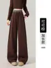 Calça Feminina Color Block Bordado na Cintura Perna Larga Outono Inverno Design de Cintura Alta Senso de Design 2026 Nova Calça Casual de Alta Qualidade