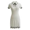 Estilo Academia Gola Doce Contraste de Cores Laço no Peito Cadarço Manga Curta Vestido Feminino Solto Cintura Apertada Saia Doce