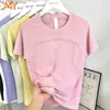 Estilo respirável~Sensação de pele nua, sem costura, manga curta de corrida, verão, secagem rápida, esportes, fitness, treinamento de corrida, yoga, peça única, camiseta de tricô