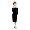 Vestido nicho de diseño europeo y americano estilo Hepburn delgado con abertura combinación de colores terciopelo temperamento falda de cadera