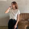 Algodão 2025 Verão Novo Transfronteiriço Simples Cor Sólida Gola Redonda Top Solto Moda Versátil Camiseta Manga Curta Roupa Feminina