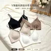Sutiã bonito com decote em V e detalhes em renda nas costas para mulheres, alças finas com bojos integrados, toque macio vintage, estilo curto 9660