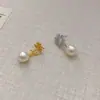 Pendientes de Plata de Ley 925 Chapados en Cobre Dorado con Diseño Hueco y Tachuelas de Diamante, con Colgantes de Perla, Pendientes Versátiles y Accesorios para Orejas, Nueva Moda Europea y Americana