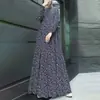 Novo Vestido de Verão Boêmio Retrô Estampado com Mangas Longas e Gola Redonda em Estoque
