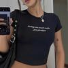 Nuevo Y2K Europeo y Americano Transfronterizo para Mujer Color Puro Cuello Redondo Ombliguera Sexy Ajustado Manga Corta Estampado Espalda Descubierta