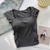 Nuevo Diseño Cuadrado con Mangas Cortas Volantes Casual de Tirantes Todo Fila Taza Fija con Almohadilla en el Pecho Top Chaleco Delgado para Mujer