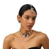 Conjunto de 3 piezas de pendientes y collar de metal retro, estilo europeo y americano, con borlas de perlas y cadena para la frente, accesorios para el cabello, directo de fábrica.