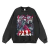 Sudadera con Capucha Lavada Estilo Vintage Marca de Moda Algodón Puro Anime Japonés Estampado Europeo y Americano Calle Oversize Ropa para Hombre Transfronterizo