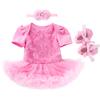 Transfronterizo Recién Nacido 0-2 Años Bebé Niña Verano Manga Corta Vestido de Flor Rosa Compuesta y Zapatos Conjunto de Tres Piezas