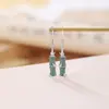 Aretes de Hoja de Bambú con Ciervo Plateado S925 Plata de Ley Jade Azul Agua Estilo Nacional Retro Nuevo Estilo Chino Temperamento Gancho para Oreja Versátil