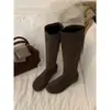 Primer Encuentro Ji Botas Largas Retro Botas Altas Botas de Monta para Mujer Nuevo Punta Redonda Suela Plana Botas Negras Versátiles Botas Largas