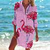Camisa de playa con estampado 3D de grulla de corona roja, abrigo de bikini, traje de baño, cárdigan, ropa de mujer, 2021