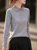 Suéter de Tricô de Alta Qualidade Estilo Francês com Gola Polo para Mulheres, Novo Modelo 2026, Camisa Base de Manga Longa para Usar por Baixo, Suéter com Gola