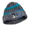 Gorro de Lana a Rayas Estilo Coreano para Mujer Otoño/Invierno Tejido Adelgazante para la Cara Circunferencia de Cabeza Grande Cálido y Versátil Bordado de Perro Pequeño