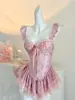 Dulce Barbie Puro Deseo Estampado Floral Dulce Corsé de Ballena Adelgazante Push-Up Ropa de Dormir Sexy
