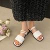 Sandalias tejidas de moda de cabeza cuadrada talla grande transfronterizas Europa y Estados Unidos verano nuevo estación independiente chanclas de playa para mujer combinan con todo