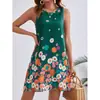 Toma Real de Exportación Spot Transfronteriza 1688 Aliexpress Vestido Europeo y Americano sin Mangas Cuello Redondo Estampado Floral
