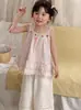 Temporada 26 Campo de Trigo Nuevo Estilo de Verano Ins Estilo Étnico Camisola para Niñas, Chaleco Superior de Encaje Estilo Europeo y Americano para Niños
