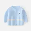 Cárdigan de otoño para cachorros para niños pequeños, chaqueta cálida de cuello redondo estilo caricatura coreana, suéter de algodón bordado clase A, tejido de punto clase A para bebé