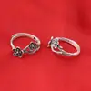 Anillo de Plata de Ley 99% Plata Pura Soporte Pequeño de Flor Rama de Ciruelo Anillo Retro Boca Vieja Viva Anillo Ajustable para Dedo Índice